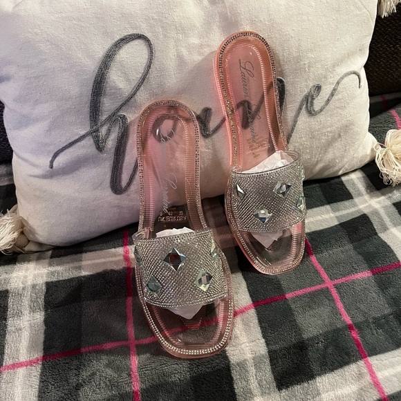 Lauren Lorraine Shoes - Lauren Lorraine Elegant Pink Rhinestone Slide Sandals